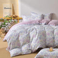 Gauze Full Size Duvet Cover Set 3 Pcs 100 Cotton,1 Full Duvet Cover with 2 Pillowcases,Purple Floral Double Layer Muslin Bedding Set,Soft Comfy Breathable Quilt Covers for Women 80"×90"