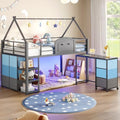 Twin Loft Bed with Desk and Storage for Kids, Metal Low Loft Bed Twin with 9 Drawers, 3-Tier Shelves, Led Lights, Safety Guardrail, No Box Spring Needed,Grey