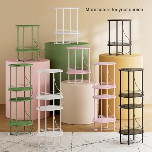 Small Oval Side Table with Charging Station, 2-Tier Green Round End Table
