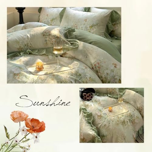 Romantic Ruffle Floral Duvet Cover Set Twin Sage Green