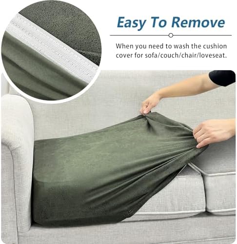 Couch Cushion Covers Leather-Look 2PC Stretch Sofa Seat Slipcover Sets for Living Room Individual Sofa Cushion Cover Couch Seat Protectors, Pet-Friendly, Non-Slip, Easy Fit - Army Green