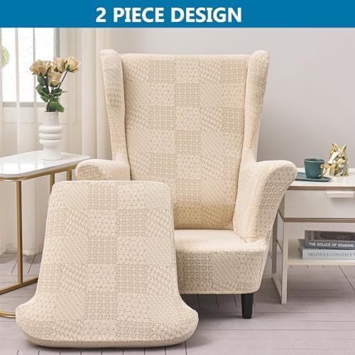 HZDHCLH Wingback Chair Slipcovers 2 Piece,Stretch Spandex Wingback Chair Covers for Living Room Armchair,Washalbe Sofa Slipovers