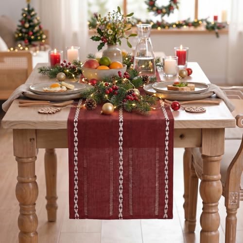 Artoid Mode Red Rustic Cotton Linen Table Runner 13x36 Inch