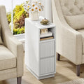 CHOEZON 8.7" Narrow Fluted Nightstand, Small Bedside Table with Drawers, Skinny Side Table, Modern Nightstand with 1 Semi-Open Shelf, Floating End Table, for Living Room, Bedroom, White MBZ12WB