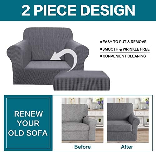 Turquoize 2 Piece Chair Covers Chair Slipcovers for Living Room Armchair Sofa Covers Chair Couch Cover with Arms Washable Furniture Protector for Chairs Feature Thick Fabric (Chair,Charcoal Gray)