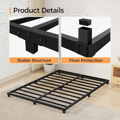 Full Size 4 Inch Metal Bed Frames Low Profile Heavy Duty Platform Bed