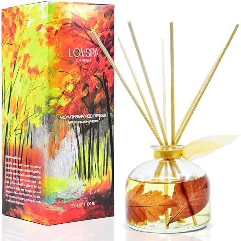 Reed Diffuser Set, Sugar & Spice Scented Oil Diffuser with Sticks, Home Fragrance Accessories for Bathroom Shelf Decor, Aroma Diffusers for Home or Office Fall Decor, USA Made