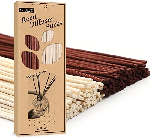 VFULIE 100PCS Reed Diffuser Sticks, Refill Replacement for Aroma Fragranc (100, Brown and White)