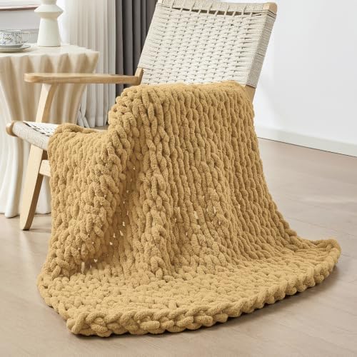 Bigacogo Chunky Knit Throw Blanket for Couch, 40x40 inches, Goldenrod