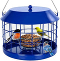 Gbekery Bluebird Feeder for Mealworms with Glass Bowl for Outdoors, Blue
