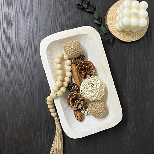 Wooden Dough Bowl Decor, Vintage Wooden Bowl Hand Carved Home Decor for Dining Table Center, Living Room, Kitchen Decor. (10inch white)