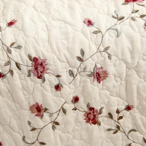 vctops 100% Cotton Quilted Throw Blanket 50x60 Inch Floral Embroidered Reversible Patchwork All Season Throw (Flower,50"x60")