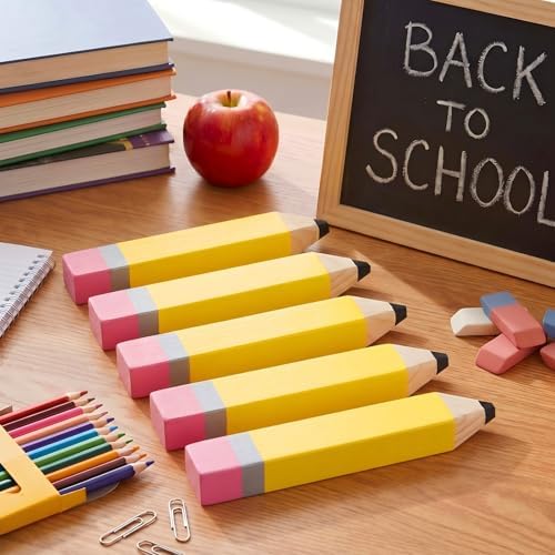 Jetec 5 Pack Giant Unfinished Wooden Pencil Cutouts, 7.9 Inch Blank Freestanding Wood Blocks to Paint, Classroom Table Name Sign Centerpieces Back to School DIY Craft Supplies Teacher Party Decor