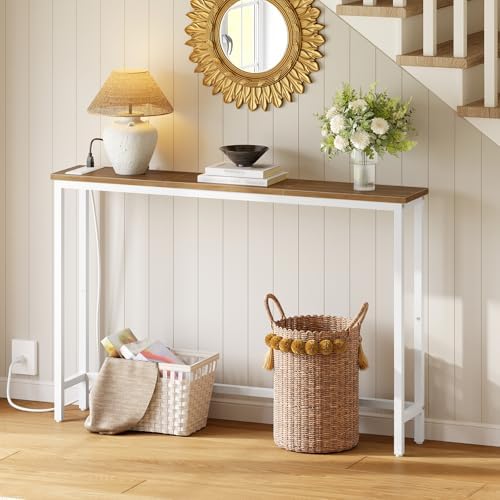 HOOBRO Narrow Console Table with Power Outlets, 44.9 Inches Sofa Table Slim