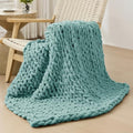 Bigacogo Chunky Knit Throw Blanket for Couch, 40x40 inches, Light Teal