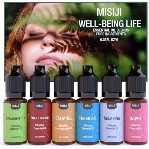 Essential Oil Blends, Essential Oils Set for Diffusers for Home, Well-Being Kit- Spearmint Tea, Calming, Dreams, Relaxing, Mood, Fresh Air Aromatherapy Oils for Humidifiers, Skin, 6x10ml