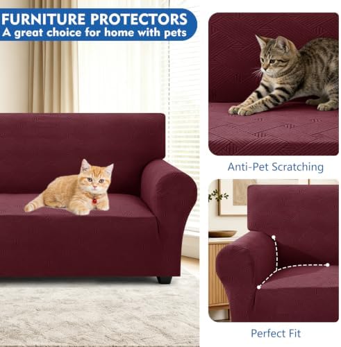 XINEAGE Loveseat Slipcover Pet Friendly, Stretch Couch Cover,Wine Red