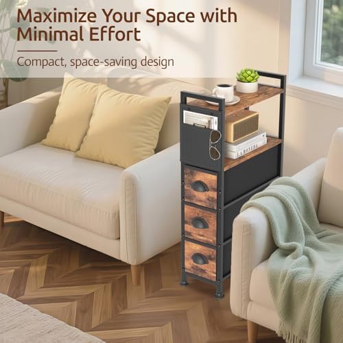 Oppro Small Narrow Side Tables, 3 Drawers Skinny Bedside Table Nightstand