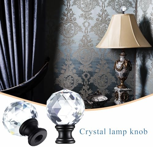 Mudder 2 Pcs Crystal Lamp Finial Diamond Knob 1-3/4 Inches,Black Base