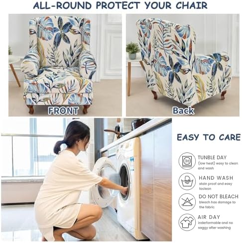 HAOYONG Wing Chair Slipcovers Stretch Wingback Chair Covers Printed 2 Pieces Wingback Armchair Slipcover Elastic Chair Slip Covers Washable Armchair Protector Cover for Living Room and Bedroom