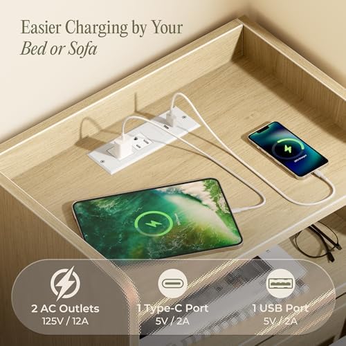 Huuger Nightstand Set of 2 with Charging Station, USB-C Port, End Tables