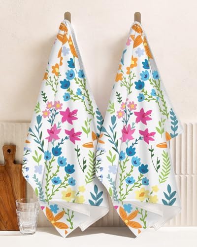 Miss Adola Cute Kitchen Towels Set of 2, 18 x 26 Inch, Little Flower