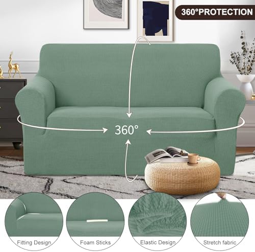 U-NICE HOME Loveseat Cover Stretch Couch Cover Sofa Slipcover, Cyan