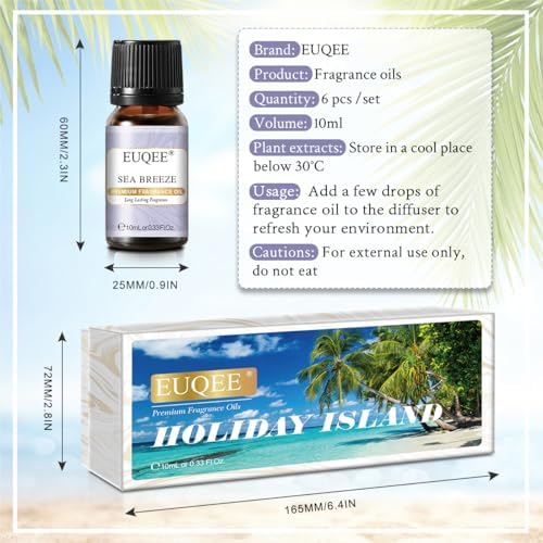 EUQEE Summer Holiday Island Fragrance Oil Gift Set of 6 for Humidifier