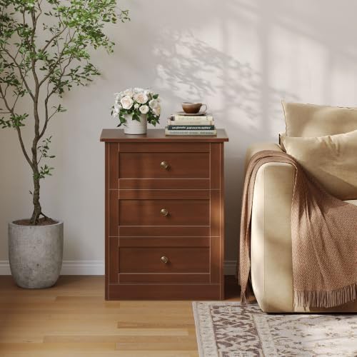 wanan Nightstand Set of 2 with Hidden Drawer, Walnut