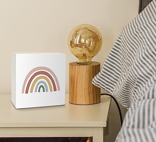 Boho Rainbow Desk Decor, Bohemian Rainbow Wood Box Sign Wood Block Plaque Decor for Home Girls Kids Room Bathroom Nursery Classroom Wall Desk Shelf Decoration