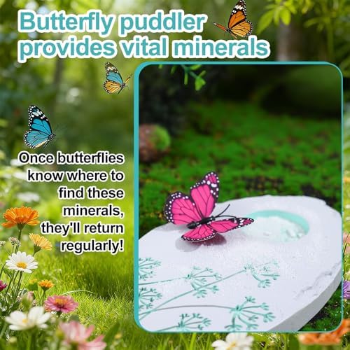 AceOrbit Butterfly Puddler Stone Bath Watering Feeder with Mineral Holder