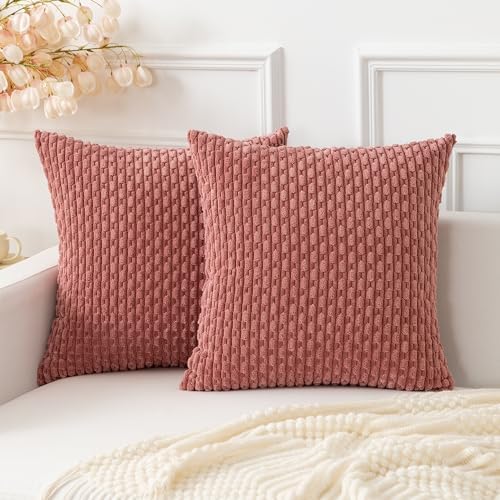 Kevin Textile Soft Corduroy 16x16 Inch Pillow Covers 2 Pack, Blush Pink