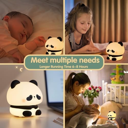 VTIGER Panda Night Light, LED Squishy Cute Lamp, Night Light for Kids, Silicone Panda Light, Dimmable Girls Baby Bedroom Nightlight, Rechargeable Touch Lamp for Breastfeeding Nursery Decor (TT)