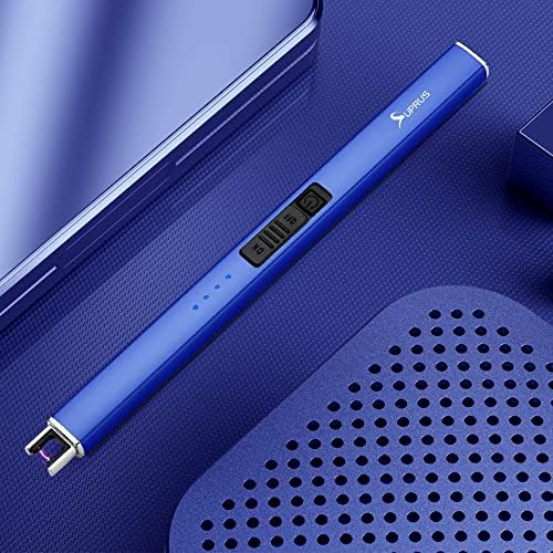 SUPRUS Electric Lighter Arc Windproof Flameless USB Rechargeable Lighter with Safety Lock for Candle BBQ Camping (Dark Blue)