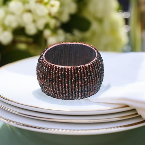 COTTON CRAFT Glitz Handmade Beaded Napkin Rings - Set of 12 - Brown