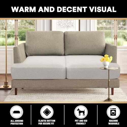 PrinceDeco Stretch T Cushion Loveseat Slipcover,Washable,Pet-Friendly,Ivory