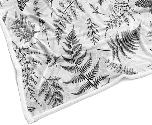 JAWO Floral Throw Blanket, Black White Flower Throws Wildflowers Botanical Plant Printed All Seasons, Vintage Cute Butterfly Flannel Blanket for Bedding Sofa Travel Couch Chair Sofa Home Decor,50x60