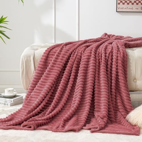 BEDELITE 3D Ribbed Brick Dust Fleece Twin Blanket for Couch, 60x80 Inch