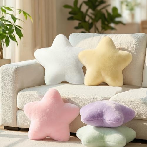 2PCS Star Pillow Set,15.35“ Cute Pink Decorative Throw Pillows for Bed