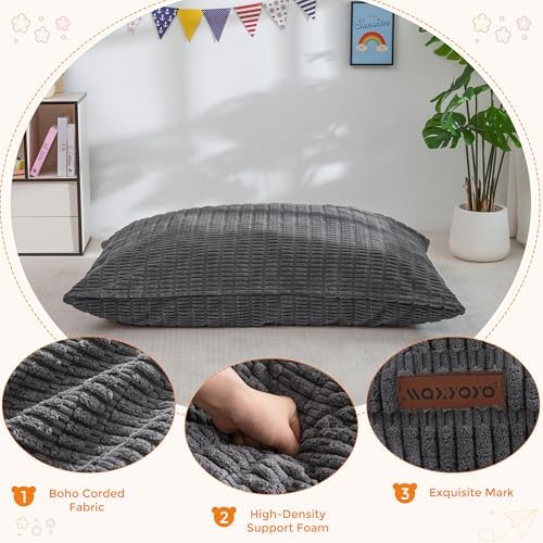 MAXYOYO Kids Bean Bag Chair, 3 in 1 Convertible Bean Bag Sofa with Removable Cover for Children, Soft Floor Lounger with Supportive Shredded Foam Filling, Floor Cushion Chair for Living Room, Playroom