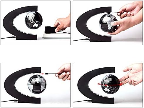 Magnetic Levitation Floating Rotating World Globe with LED Frame Lights, C Shape Levitating Globe, Touch Switch Night Light, Cool Tech Gifts for Men Dad Boys Kids, Office Desk Decor and STEM Gift