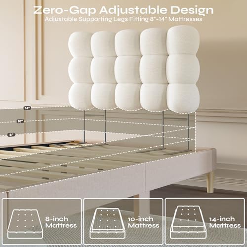 Pinmoco Twin Cloud-Shaped Upholstered Headboard, Teddy Fleece Beige