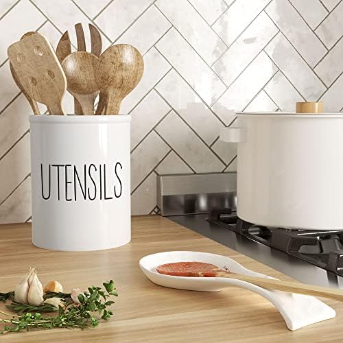 Barnyard Designs Ceramic Farmhouse Kitchen Utensil Holder 7" (White)