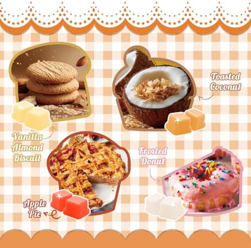 Bakery Scented Wax Melts, 8 Pack Fall Soy Wax Cubes Autumn Strong Scent Tarts for Warmer - Pumpkin Pie, Vanilla Almond Biscuit, Toasted Coconut, Frosted Donut,Gingerbread Caramel,Cream Cupcake