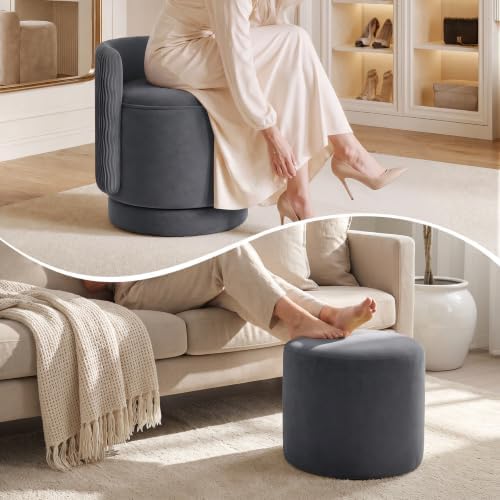 Velvet Vanity Chair with Storage 360° Swivel Accent Stool FootRest