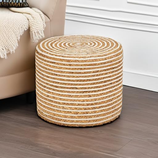 18'' Ottoman Pouf Natural Braided Poof Rustic Handweave Lounge Pouffe