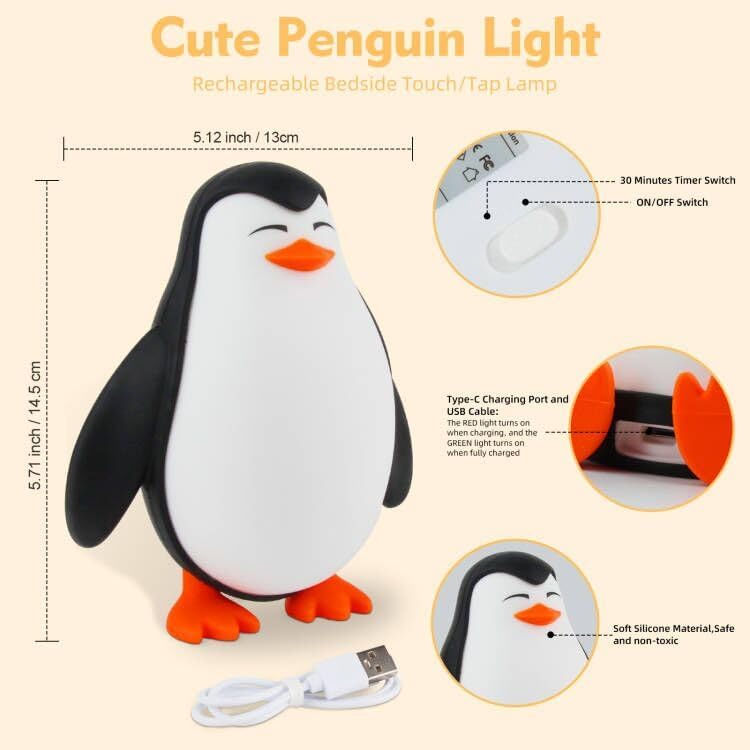 Tcamp Cute Penguin Night Light for Kids, 3 Level Dimmable Nursery Lamp