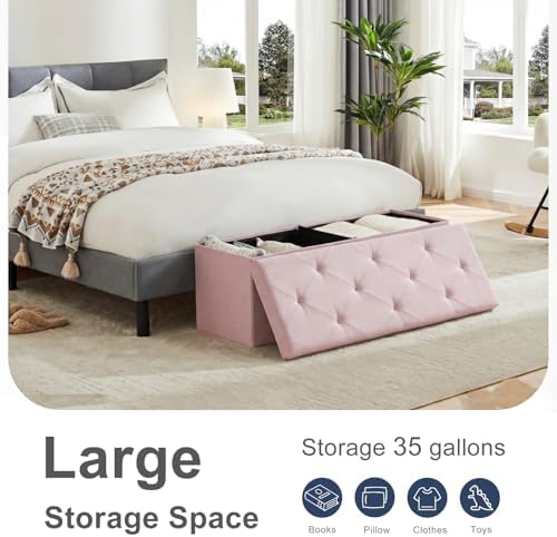DUMOS 43 Inch Foldable Storage Ottoman Bench, Large Ottoman with Storage