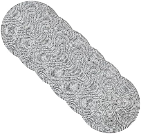 Round Placemats Set of 6-100% Cotton Two-Tone Placemat for Dining Table - Woven Braided Table Setting Place Mat - Washable Table Decor for Kitchen, Farmhouse, Rustic, Everyday Use, Black