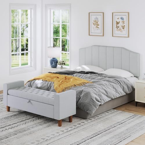 Furpopup Velvet Queen Headboard Only, Wall and Bed Frame Mount Light Gray